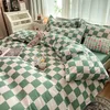 Sängkläder sätter grön vit checkerbräda sängkläder set geometri täcke täcke platt ark täcke täcke täcke kudde säng sängkläder hem textil 230504