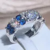 Cluster Rings Luxury Full Diamond Blue Zirconia Heart Set Ring 2st Par 925 Stamp Party Birthday Jewelry Gift Wholesale