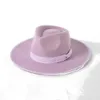 Wide Brim Hats Bucket Wool Fedora Lotus Pink Winter Jazz 9cm brim Mens and Womens Green 230504