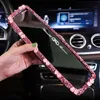 Ny Crystal Car Interiör bakspegel Dekorativt blommönster Bling Rhinestone Decorative Cover Car Accessoarer för flickor Kvinna