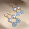 Boucles d'oreilles pendantes haute brillance bouton forme cercle de perles naturelles chanceux Jade pour les femmes à la mode circulaire goutte filles bijoux