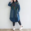 Women's Blouses shirts vrouwen denim jassen vintage Koreaanse stijl oversized lange lengte met één borsten dames casual gepersonaliseerde print CoA