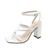 Sandals Fashion Brand Summer Ladies White High Heel Simple Women Square Toe Thin Belt s Shoes 43 230505