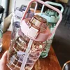 water bottle 2 Liter with Straw Female Girls Large Portable Travel Bottles Sports Fitness Cup Summer Cold Water P230324