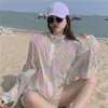 Kvinnor Tvåbitar byxor Kvinnor kostymer Summer Korean Sweet Full Zipper Loose Turtleneck Elastic Midjeshorts 2 Set Sunscreen Clothes 230505