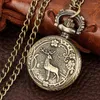 Taschenuhren Kleine Größe Bronze Charme Elch Design Halskette Uhr Arabische Ziffer Quarz Analog Retro Anhänger Zeitmesser Geschenke