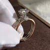 Wedding Rings Luxe vrouwelijke witte zirkoon steen rozegouden zilveren kleur verloving vintage bruid kristal ronde bruiloft voor vrouwen 230505