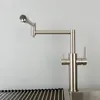 Kitchen Faucets Double-handle Swivel Brass Cold And Mixed Water Vegetable Sink Faucet Dual-function With Drinking Fauce