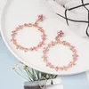 Ohrringe baumeln 2023 Mode voller Strass Tropfen für Frauen Mädchen Aussage rosa Blume Kristall runden großen Kreis