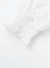 Camicette da donna per le donne Moda 2023 Elegante volant in pizzo con bottoni Camicetta bianca con scollo a V Manica lunga Elastico Smocked Hem Crop Top