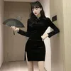 Ubranie etniczne 2023 Kobiety sukienka Cheongsam w chińskim stylu vintage szczupły długie rękawe streetwear sexy mini sukienki gotyckie dziewczyny aksamitne