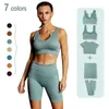 Yoga Outfit Seamless Yoga Set 2/3/4 Piece Gym Set Women Ribbed Crop Top Shorts Suits Fitness Sports Bra Leggings Running Outfits Tracksuit P230505