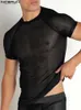 Magliette maschile incerun maschi maglietta in maglia lucida mesh vedi attraverso tops a maniche corte a maniche corte o-tore di fitness streetwear camisetas sexy camisetas s-5xl 230504