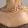 Pendant Necklaces 2023 Personality Double Layer Pearl Necklace Love Chain Geometric Colorful Multilayer Peach Heart Alloy