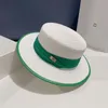 Cappelli a tesa larga a secchiello Cappello di paglia verde con rilegatura in pelle verde top piatto da donna estate vacanza al mare sole 230504