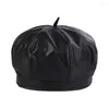 Wide Brim Hats Elastic Band British Style Pumpkin Beret Hat Faux Leather Retro Ladies Painter Octagonal Fashion Accessories