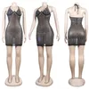 Casual Dresses Adogirl Rinestone Diamonds Sheer Mesh Mini Dress Women Sexy Lace Up Halter Backless Bodycon Night Club Party