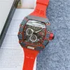 Top Digite Version Skeleton Dial All Fiber Pattern Case Japan Sapphire Mens Watch Rubber Designer Sport Watches 16