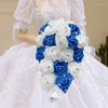 Decorative Flowers Selling Big Long Waterfall Wedding Bouquets For Bride And Bridesmaid PE Rose Rhinestones Hand Flower Party Decor