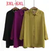 Damesblouses 2023 dames lente zomer plus size blouse voor vrouwen grote tops lange mouw o-neck groen t-shirt shirt 3xl 4xl 5xl 6xl