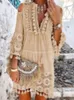 Robes décontractées Nouveau Printemps Broderie Crochet Dentelle Boho Robe Femmes Élégant Hors Épaule Gland À Volants Mini Robe D'été Col En V Lady Robe De Plage 230505