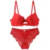 Bras Sets New Sexy Red Green Purple Bras Set Bow 32/70 34/75 36/80 38/85 40/90 BC Cup Women Underwear Back Closure Lace Lingerie 230505