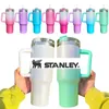 Novos copos Stanley 40oz Glitter Tumblers com alça de logotipo e palhas reutilizáveis ​​canecas de carro isoladas de aço inoxidável sublimação copo grande capacidade de água garrafas de água