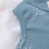 Completi di abbigliamento Set di pantaloncini da bambina per neonato Summer Cartoon Little Sun Print Top senza maniche Elastico in vita