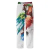 Męskie spodnie męskie cyfrowe drukowane serie ptaków Elastyczne spodni średniej talii kolorowe bawełniane lniane spodnie dresowe luźne plaż