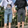 Dames shorts rimocy 2022 dames denim shorts zomer bodycon biker fietser hoge taille korte broek vrouw streetwear knie lengte jean shorts vrouwelijk z0505