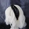 Svart gotiskt hårband kvinnor hårband bred sida läder pannband fast färg turban vuxen huvudbonader tillbehör