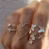 Pierścienie klastra Kotik Bohemian Geometryczne zestawy złoty kolor kryształowy Krzyż strzałka Knuckle Pierścień palca dla kobiet biżuteria modowa
