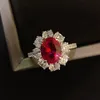 Bague en diamant rubis 2ct, fleur, 100% en argent Sterling véritable, bague de mariage pour femmes, promesse de mariée, bijoux cadeau