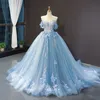 Sukienki imprezowe Blue Quinceanera Classic Off the ramion Princess Prom Sukienka koronkowe aplikacje balowe z małym pociągiem niestandardowy rozmiar 230505