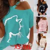 女性S Tシャツの女性トップセクシーな肩の夏の夏のカジュアルプリント半袖Oネックプルオーバーファッションストリートティー230505