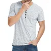 T-shirts pour hommes Hommes d'été à manches courtes pour hommes Hauts élégants T-shirt Bouton décontracté Col en V Vêtements T-shirt