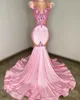 May Aso Ebi Pink Mermaid PROM Kryształki Seksowne wieczór Formalne przyjęcie Drugi odbiór urodzinowe suknie zaręczynowe sukienka szata de soiree zj