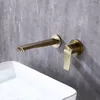 Bathroom Sink Faucets Brass Gun Grey/Brushed Gold Basin Faucet Hidden Mount Wall Type Cold And Mixer Tap Chrome Black