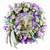 Fleurs décoratives Pâques Purple Garland vert avec lapins décor de vacances simples élégants pour chambre à la maison