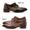 Klänningskor Eagsity British Style Brown Oxford Shoe Casual Brogue äkta läderkvadrat Hälen Pekade Toe Derby 230505