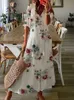 Casual Dresses 2023 Bohemian Long Dress Women Summer Vintage Floral Print V Neck Half Sleeve Dresses Female Casual Drstring Loose Beach Dress P230505