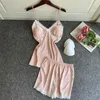 Женская одежда для сна V-образной пижамы Sleep Set Women 2pcs пижамский костюм без рукавов домашняя одежда Летняя кружевная атласная атласная повседневная интимное белье