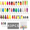 Vishaken vissen lepel Lure 43pcs12pcs Set metalen aas forel vissen aas voor forel char baars met tackle doos pailletten vis lokken 230505