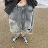 Erkek Şort Vintage Denim Boş Out Jean Kısa Pantolon Gevşek Düz Yarım Kot pantolon Erkekler için 2023 Yaz Plajı Günlük Pantolon Moda Bottom