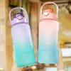 water bottle Water Bottle 2 Liters Large capacity Cute Sport School Office Gym with Lid and Straw Timescale Reminder Bottles Outdoor Cup P230324 good