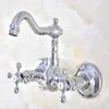 Keukenkranen gepolijst chroom messing muur gemonteerde badkamer wastafel kraan swivel tuit mixer tap dual cross handles mnf583