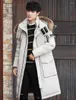 Masculino masculino casaco de moda de elegante inverno quente espessado casaco com capuz de comprimento médio colarinho destacável