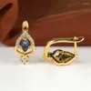 Ohrringe baumeln Luxus weiblich blau weiß Kristall Stein klassische gelbe Goldfarbe Clip einfache Braut Hochzeit für Frauen