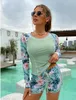 Swimsuit Conservative Sun Protection Long Sleeve High Waist Split Boxer Tankini For Women