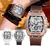 Armbanduhren Herren Quarzuhr Hohles Zifferblatt Transparentes Kunststoffgehäuse Mode Leuchtend Multifunktional 30M Wasserdicht J55